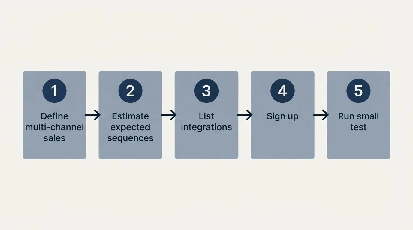 Step sequence: Getting Started Checklist (Define multi-channel sales, Estimate expected sequences, List integrations, Sign up)