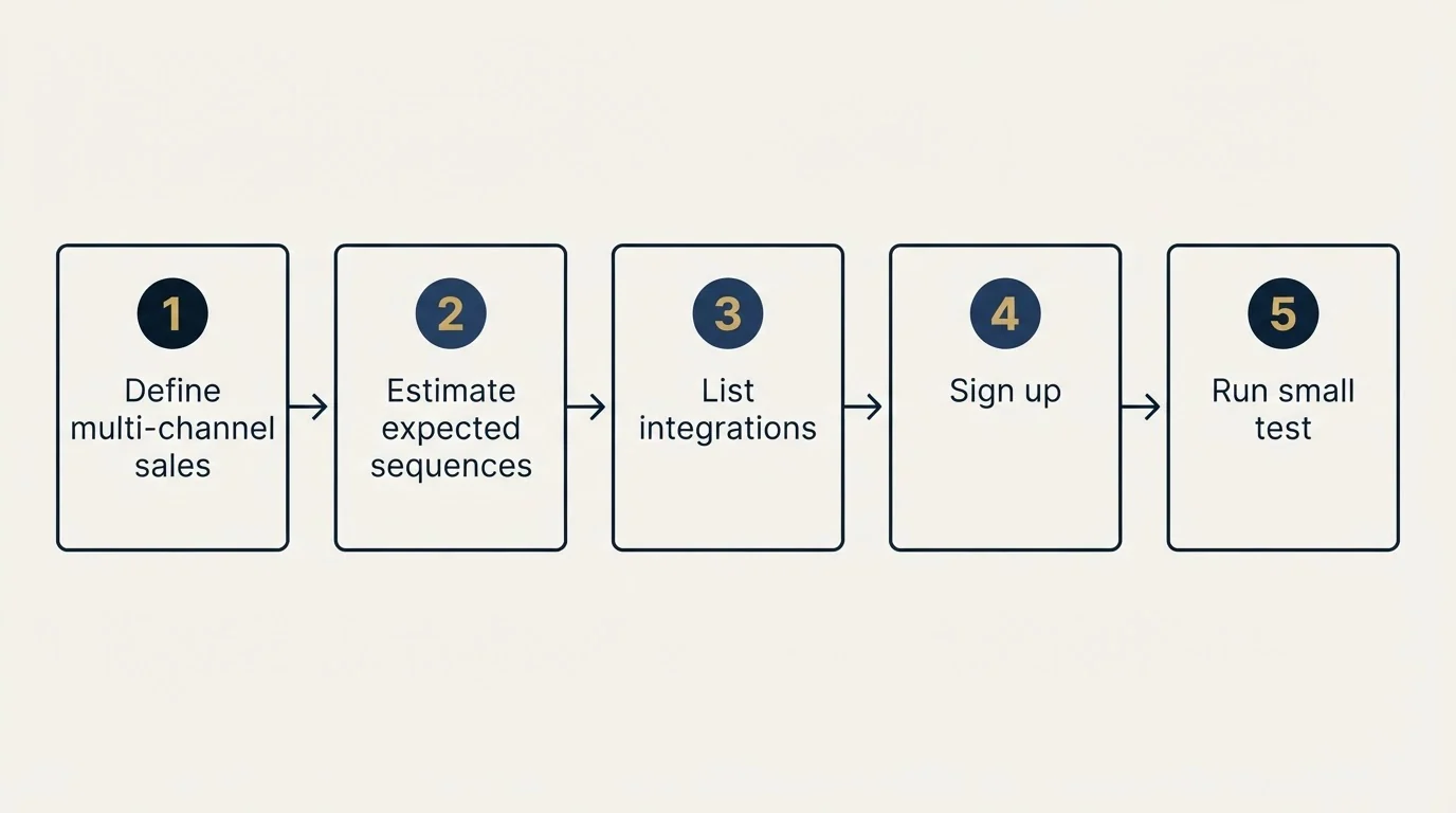 Step sequence: Getting Started Checklist (Define multi-channel sales, Estimate expected sequences, List integrations, Sign up)