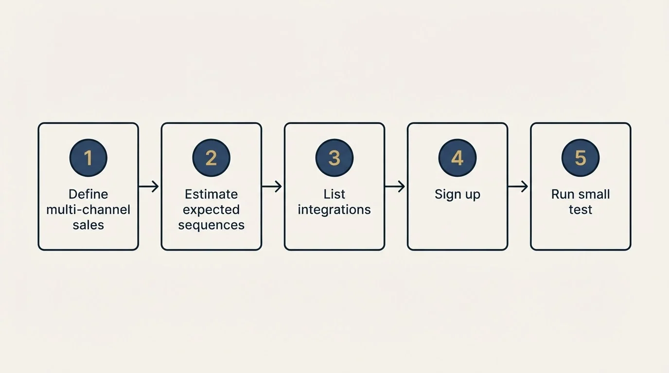 Step sequence: Getting Started Checklist (Define multi-channel sales, Estimate expected sequences, List integrations, Sign up)