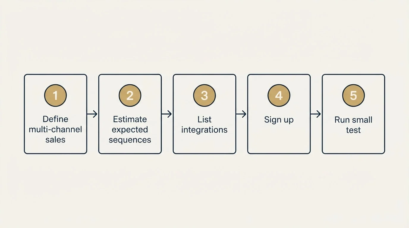 Step sequence: Getting Started Checklist (Define multi-channel sales, Estimate expected sequences, List integrations, Sign up)