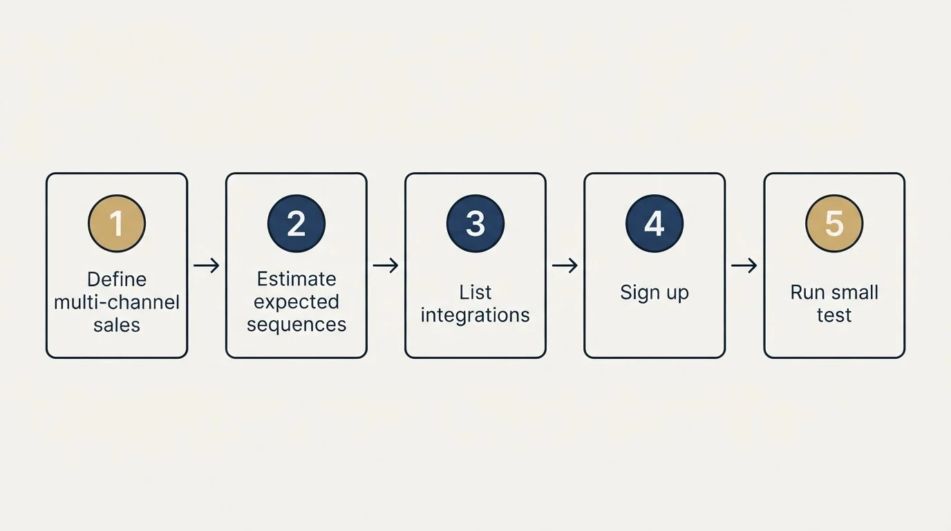Step sequence: Getting Started Checklist (Define multi-channel sales, Estimate expected sequences, List integrations, Sign up)