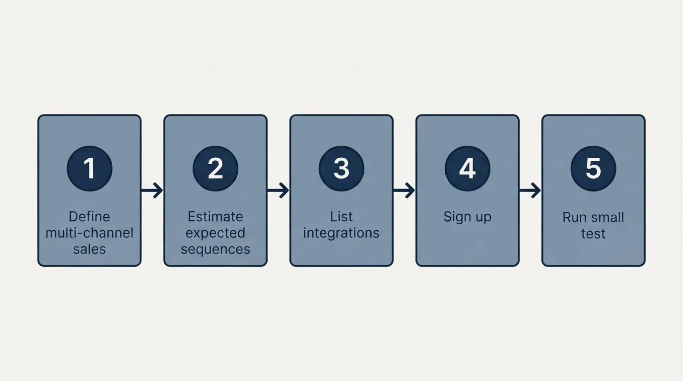Step sequence: Getting Started Checklist (Define multi-channel sales, Estimate expected sequences, List integrations, Sign up)