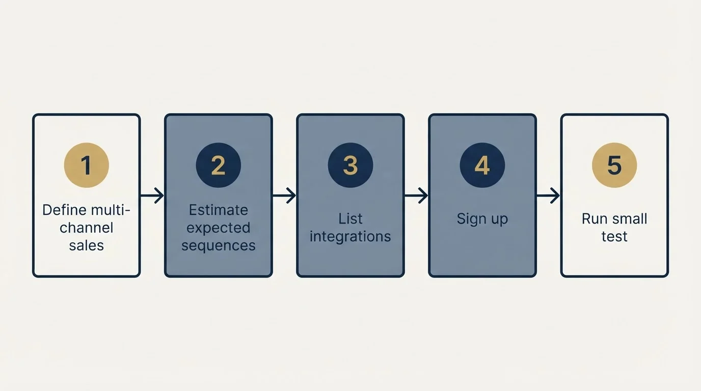 Step sequence: Getting Started Checklist (Define multi-channel sales, Estimate expected sequences, List integrations, Sign up)
