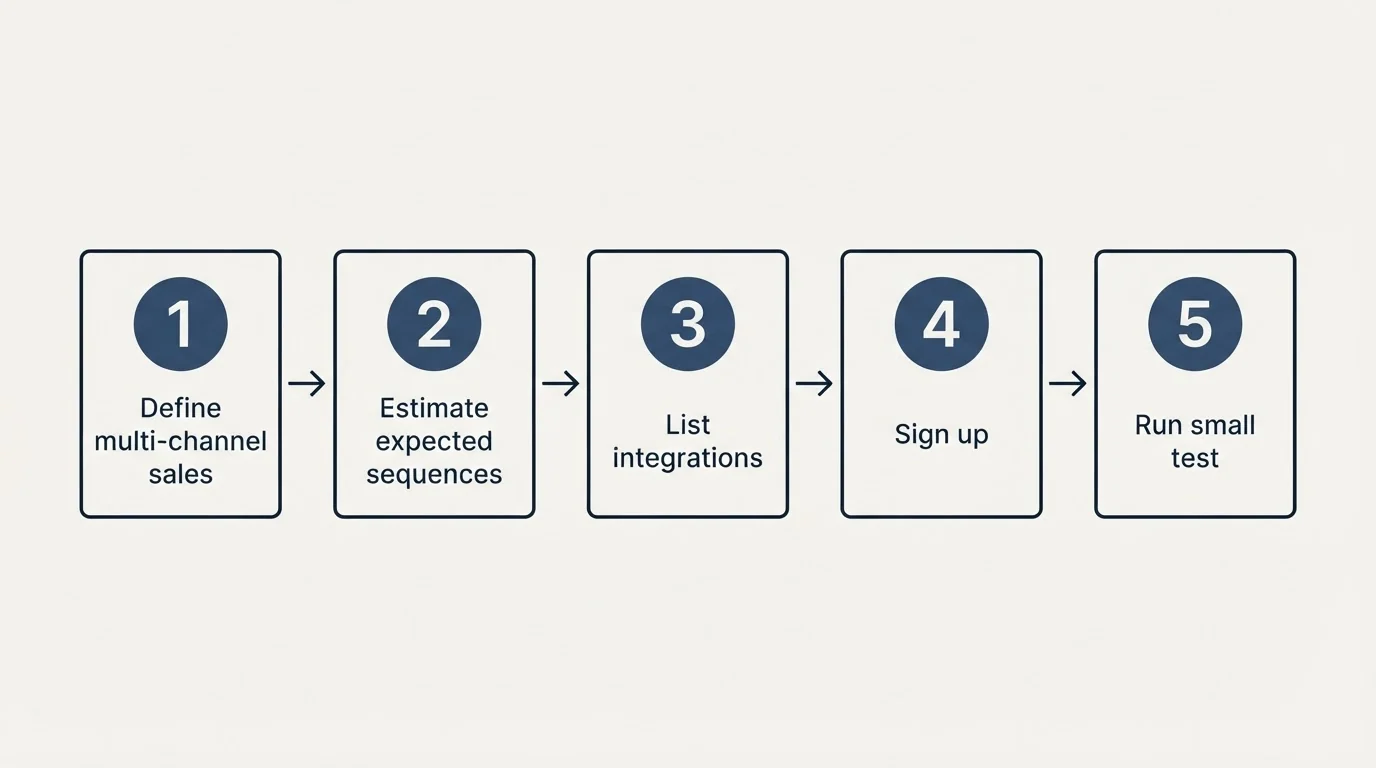 Step sequence: Getting Started Checklist (Define multi-channel sales, Estimate expected sequences, List integrations, Sign up)
