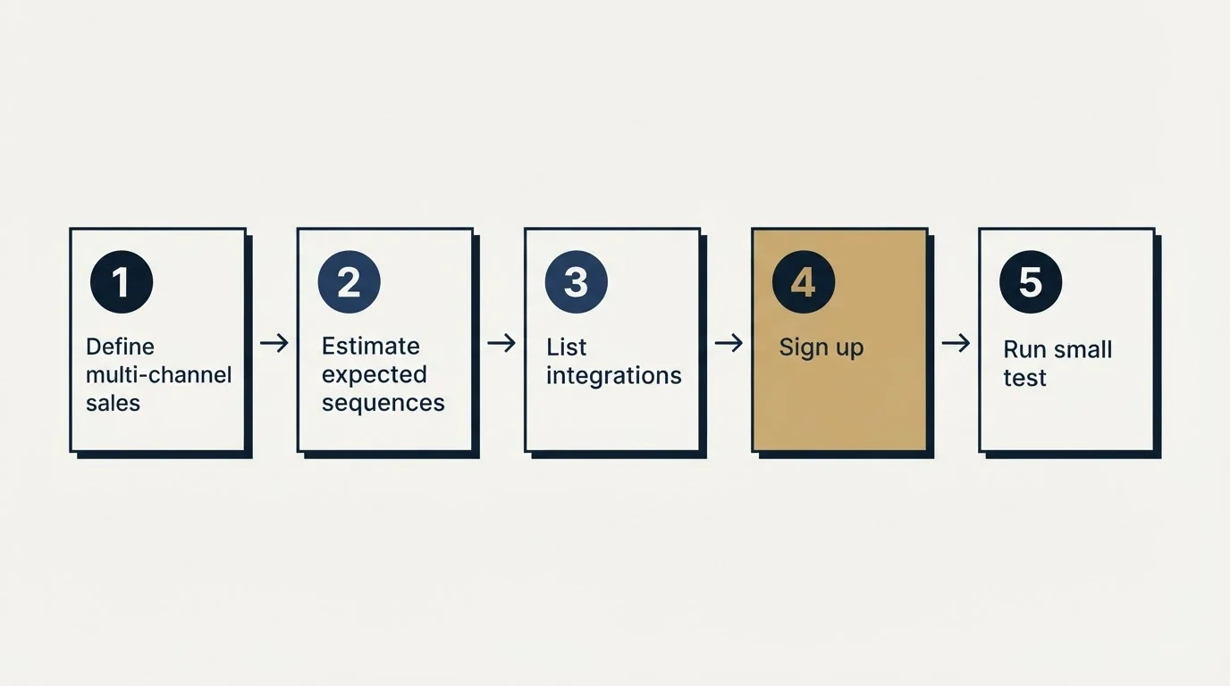 Step sequence: Getting Started Checklist (Define multi-channel sales, Estimate expected sequences, List integrations, Sign up)