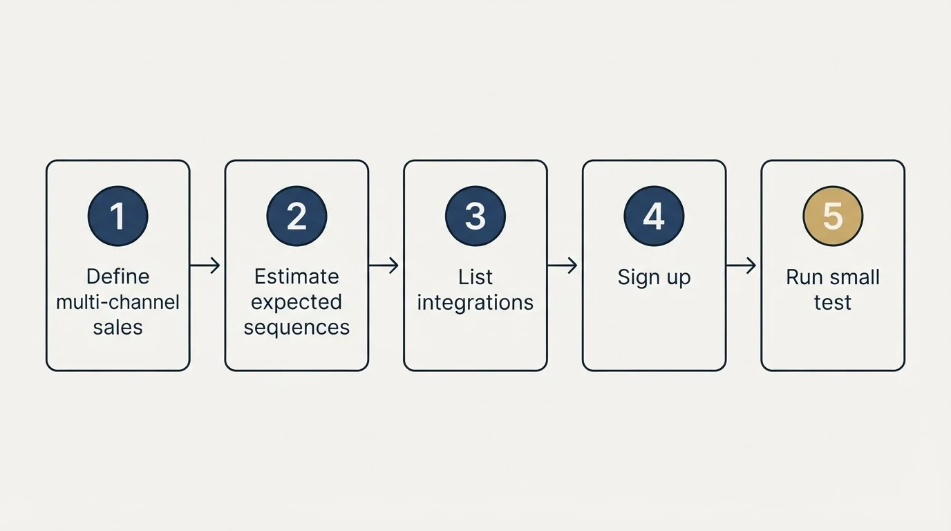 Step sequence: Getting Started Checklist (Define multi-channel sales, Estimate expected sequences, List integrations, Sign up)