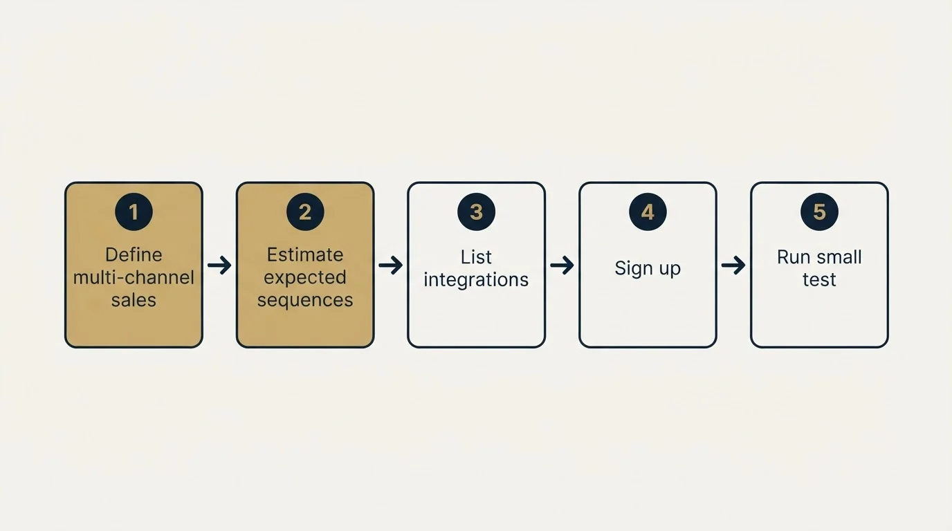 Step sequence: Getting Started Checklist (Define multi-channel sales, Estimate expected sequences, List integrations, Sign up)