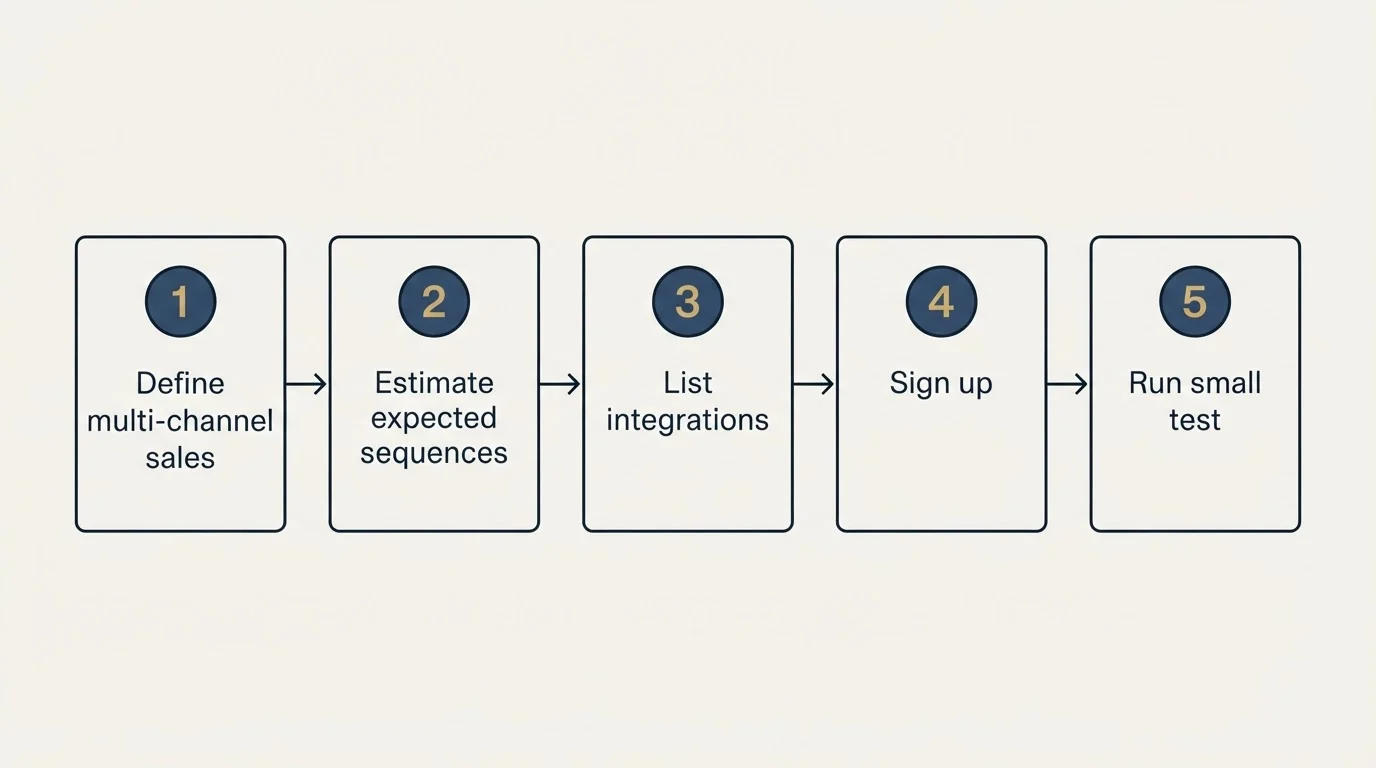 Step sequence: Getting Started Checklist (Define multi-channel sales, Estimate expected sequences, List integrations, Sign up)