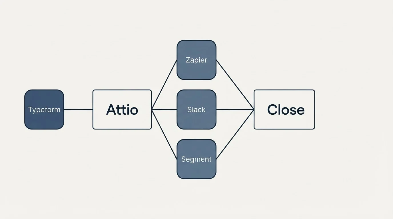 Integration schematic: Integration Ecosystem (Attio, Close, Zapier, Slack)