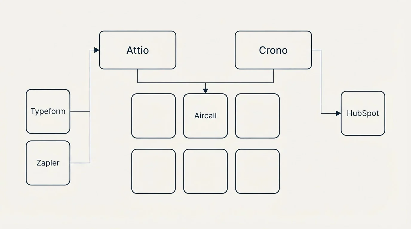 Integration grid: Integration Ecosystem (Attio, Crono, Aircall, Typeform)