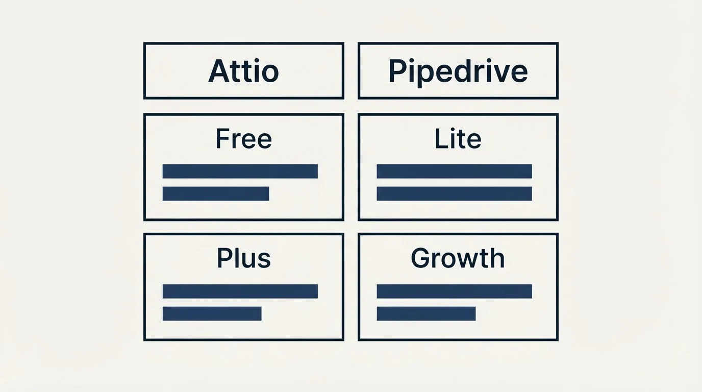 Pricing table: Pricing Comparison (Attio, Pipedrive, Free, Lite)