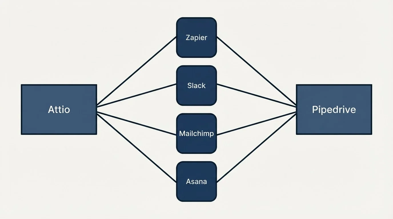 Integration flow: Integration Ecosystem (Attio, Pipedrive, Zapier, Slack)