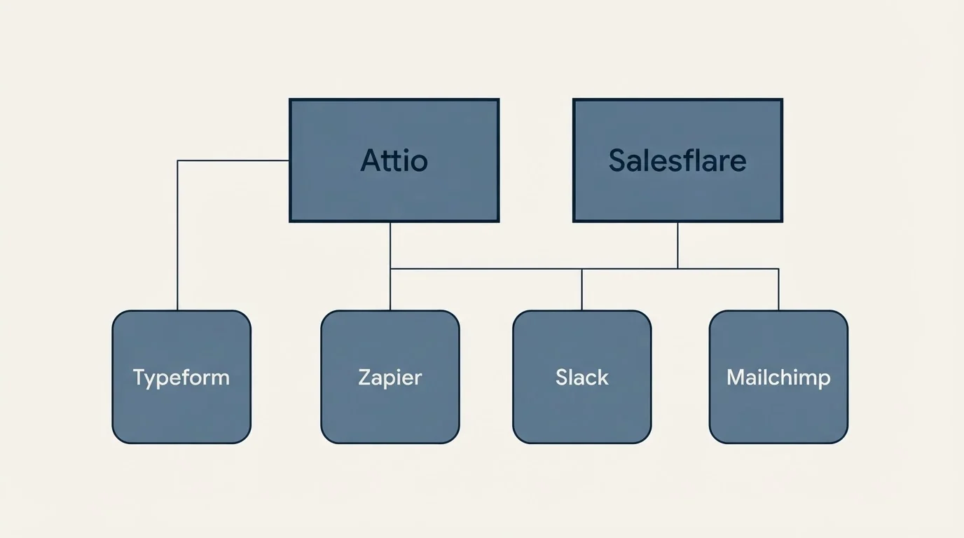 Integration grid: Integration Ecosystem (Attio, Salesflare, Zapier, Slack)