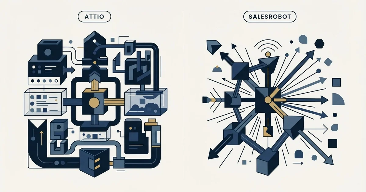 Editorial illustration for Attio vs SalesRobot