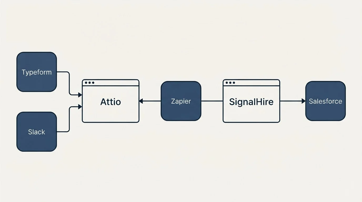 Integration flow: Integration Ecosystem (Attio, SignalHire, Zapier, Typeform)