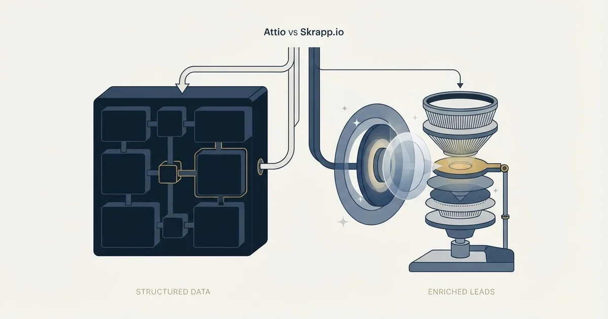 Editorial illustration for Attio vs Skrapp.io