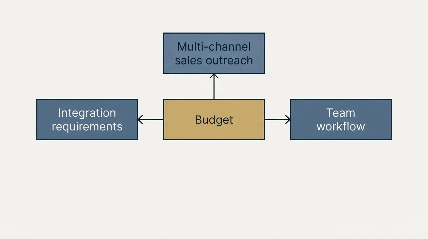 Schematic: How to Choose the Right Alternative (Budget, Multi-channel sales outreach, Integration requirements, Team workflow)