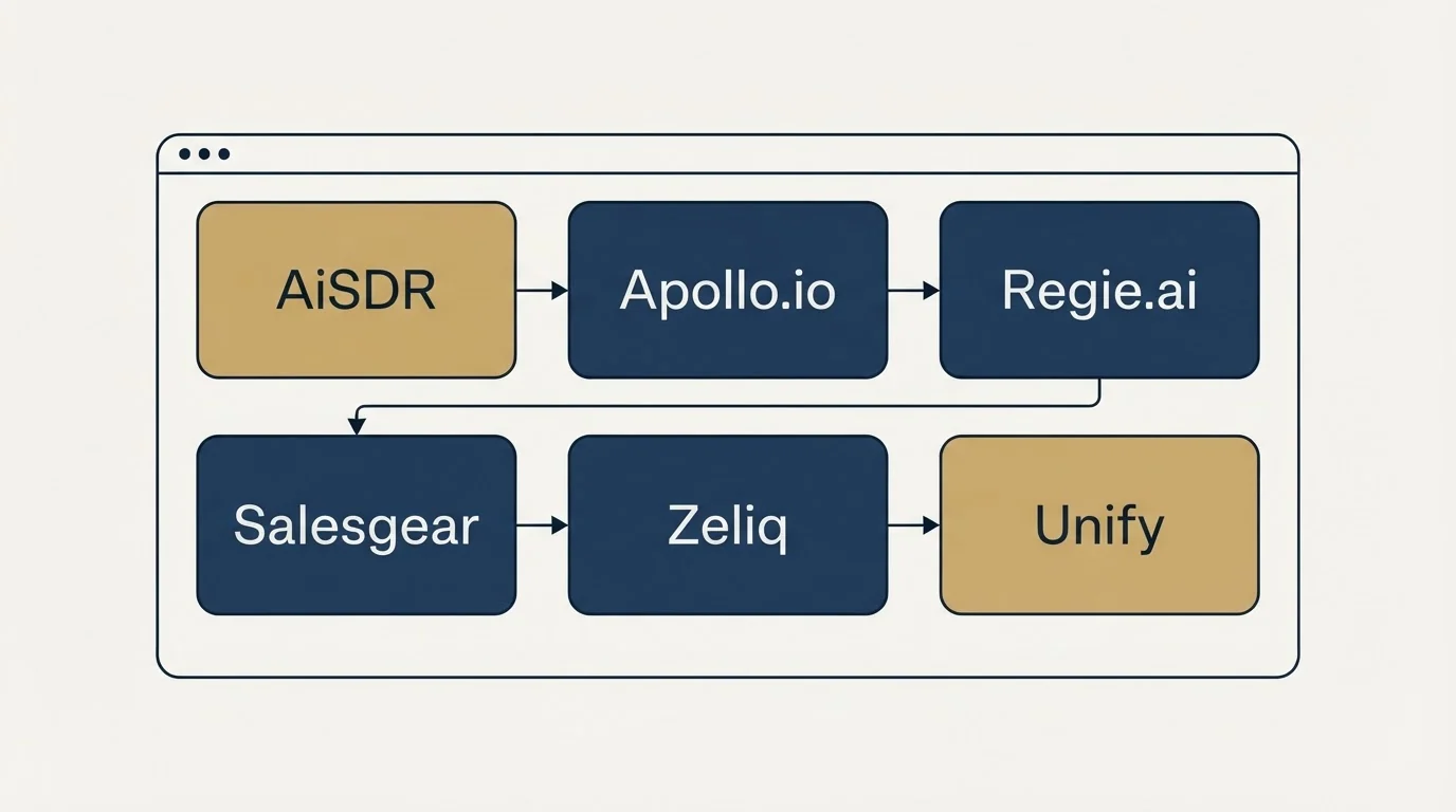 Feature grid: Top AiSDR Alternatives (AiSDR, Apollo.io, Regie.ai, Salesgear)
