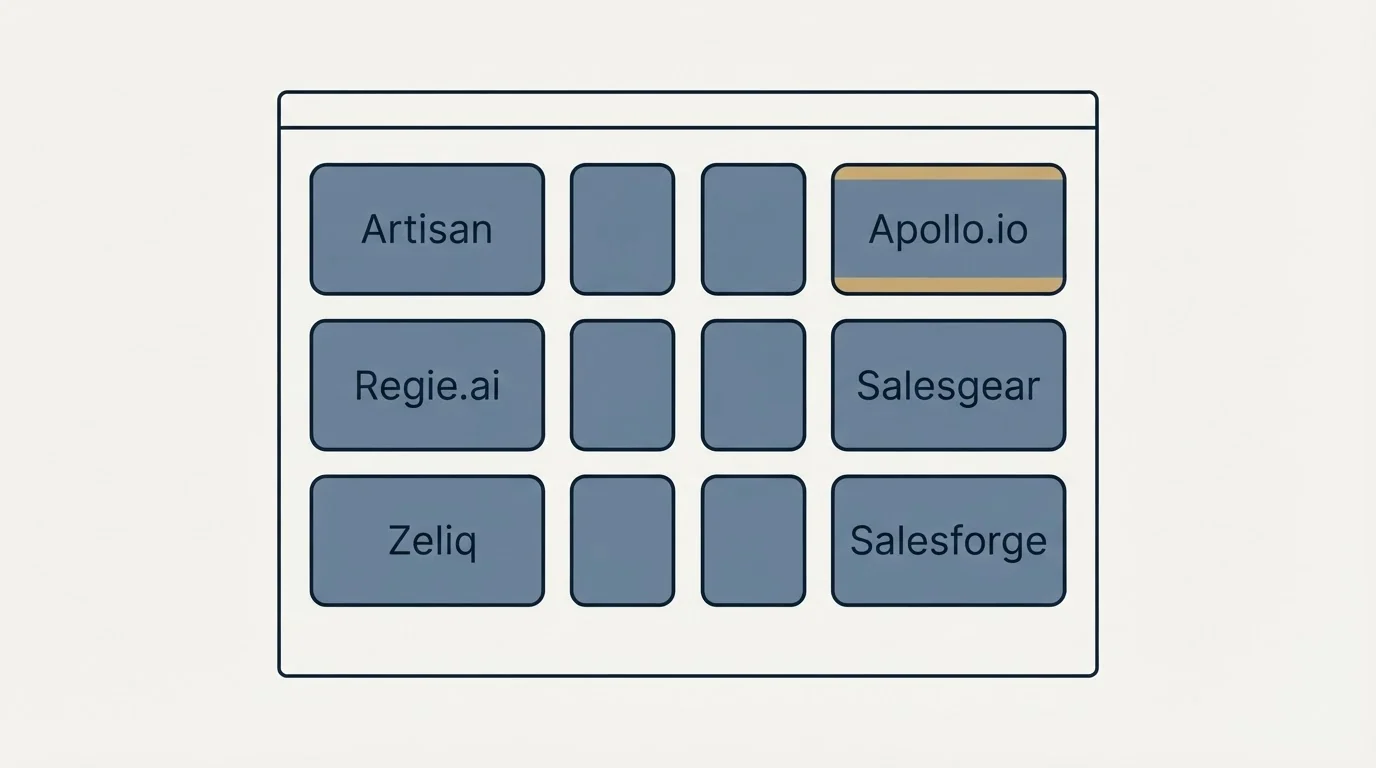 Feature grid: Top Artisan Alternatives (Artisan, Apollo.io, Regie.ai, Salesgear)