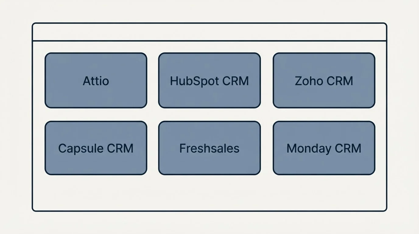 Feature grid: Top Attio Alternatives (Attio, HubSpot CRM, Zoho CRM, Capsule CRM)