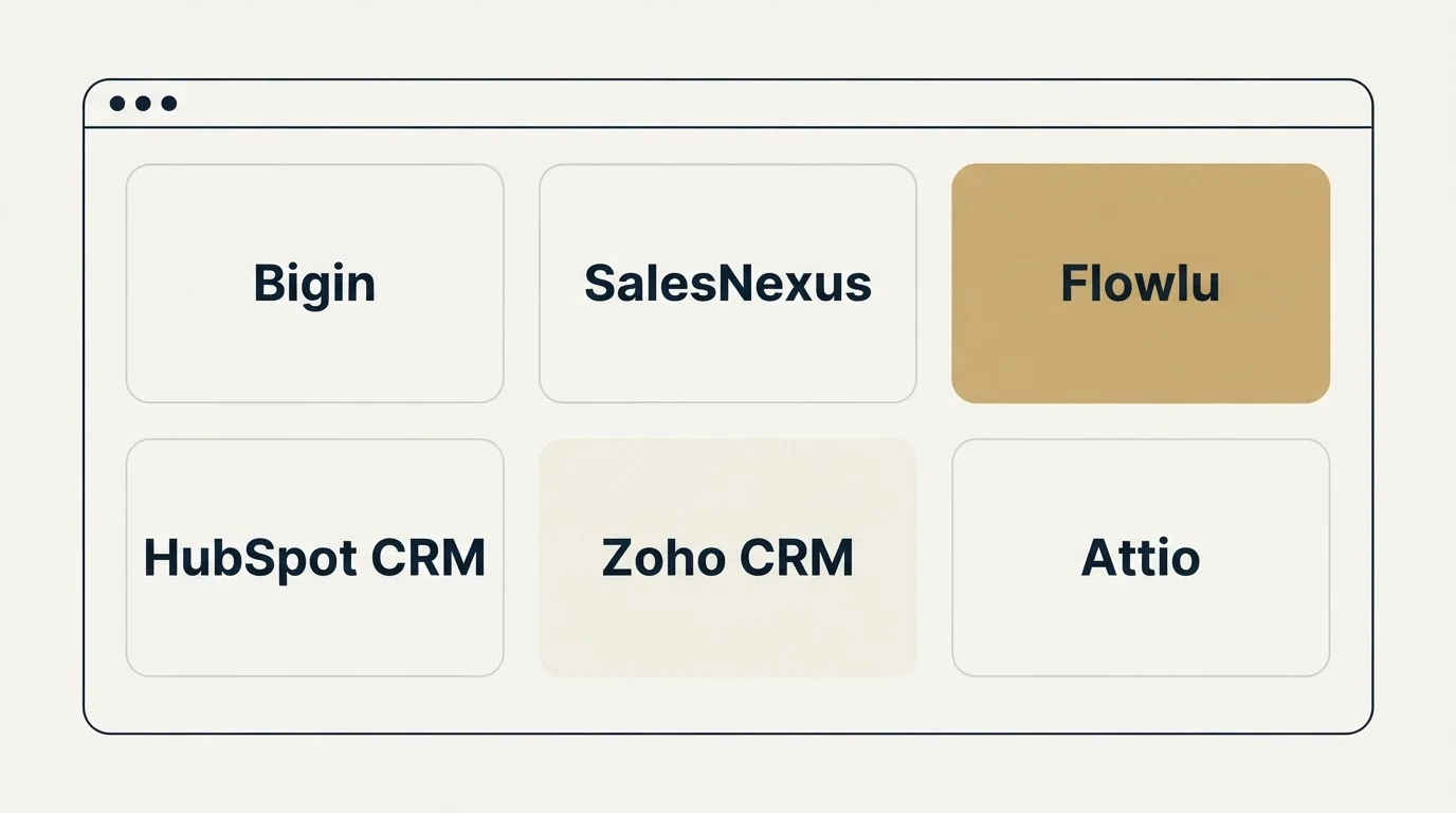 Feature grid: Top Bigin by Zoho CRM Alternatives (Bigin, SalesNexus, Flowlu, HubSpot CRM)