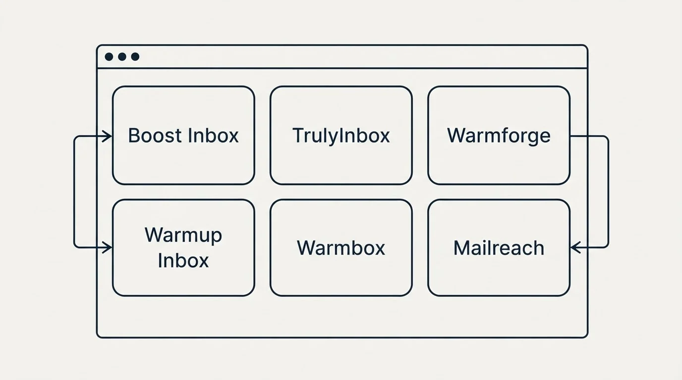 Feature grid: Top Boost Inbox Alternatives (Boost Inbox, TrulyInbox, Warmforge, Warmup Inbox)