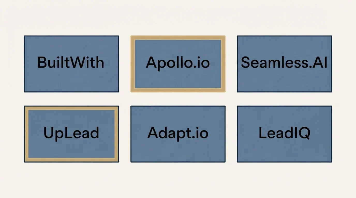 Schematic: Top BuiltWith Alternatives (BuiltWith, Apollo.io, Seamless.AI, UpLead)