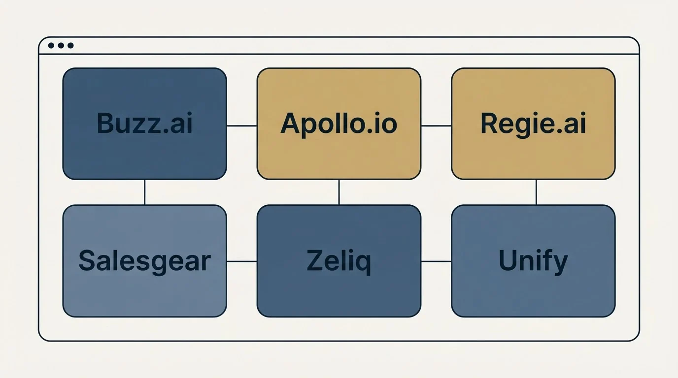 Feature grid: Top Buzz.ai Alternatives (Buzz.ai, Apollo.io, Regie.ai, Salesgear)
