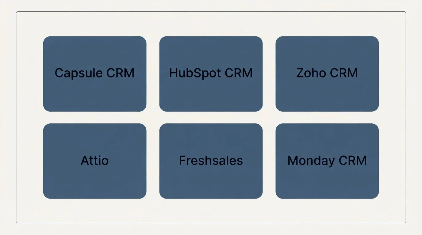 Feature grid: Top Capsule CRM Alternatives (Capsule CRM, HubSpot CRM, Zoho CRM, Attio)