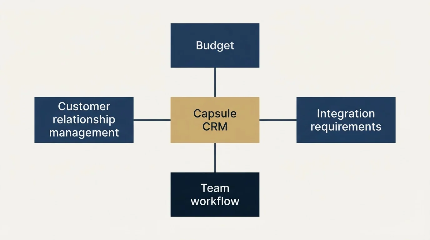 Schematic: How to Choose the Right Alternative (Capsule CRM, Budget, Customer relationship management, Integration requirements)