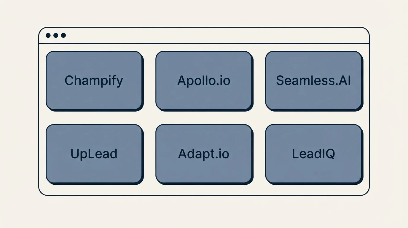 Feature grid: Top Champify Alternatives (Champify, Apollo.io, Seamless.AI, UpLead)