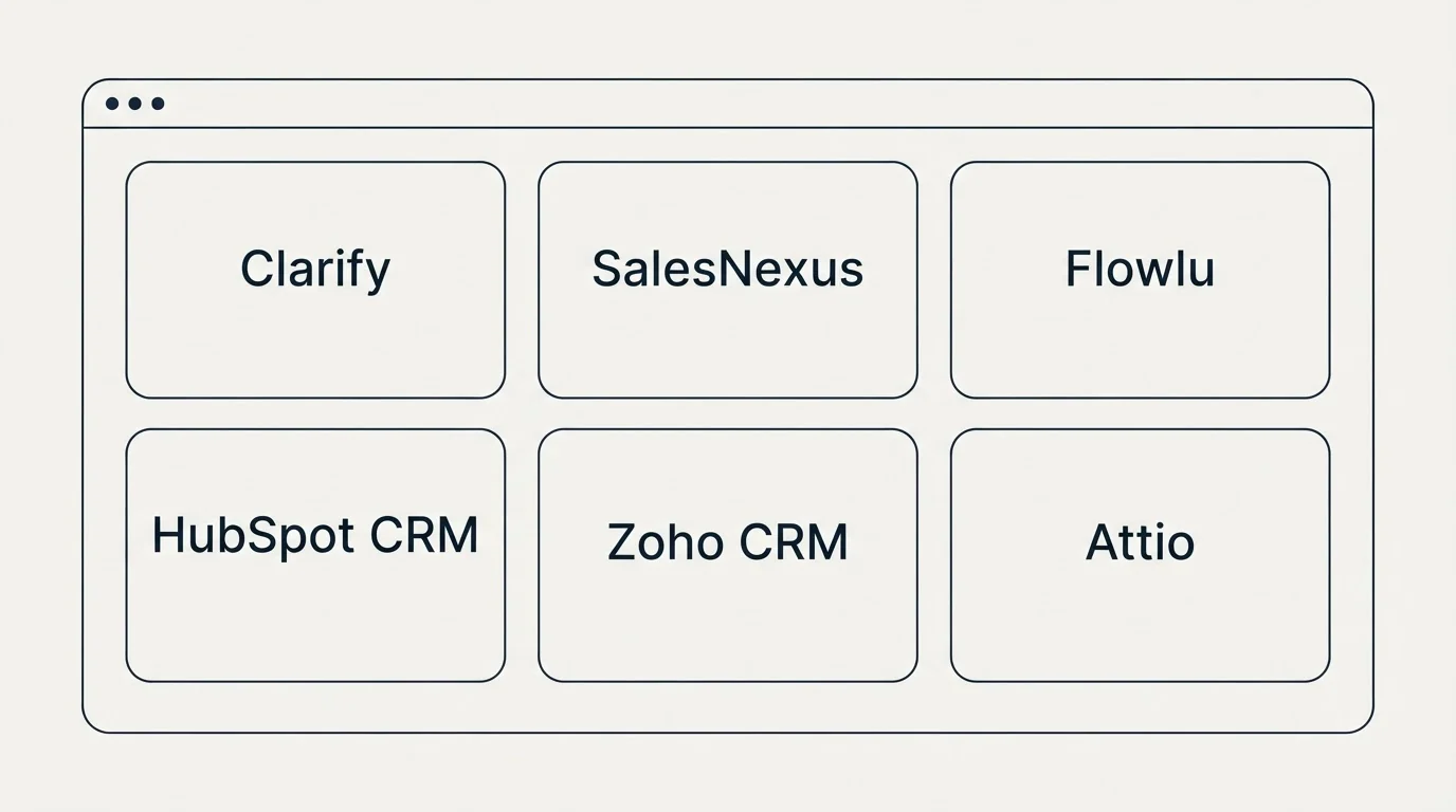 Feature grid: Top Clarify Alternatives (Clarify, SalesNexus, Flowlu, HubSpot CRM)