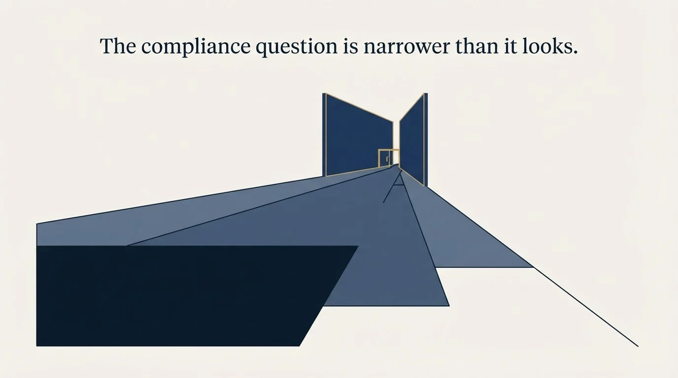 Section illustration: The compliance question is narrower than it looks