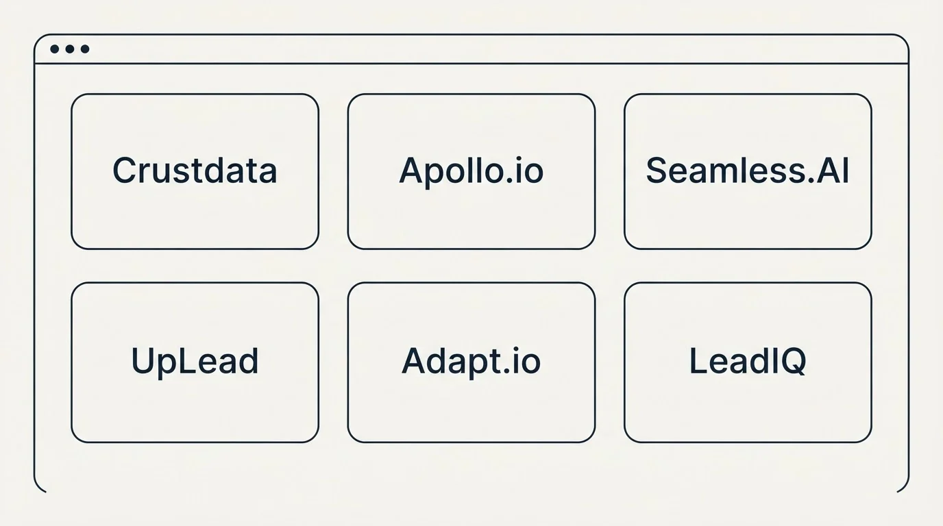 Feature grid: Top Crustdata Alternatives (Crustdata, Apollo.io, Seamless.AI, UpLead)