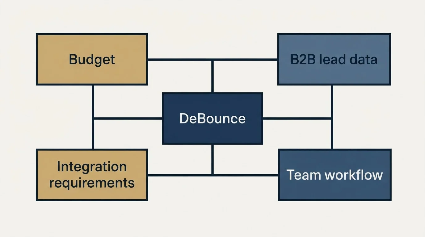 Schematic: How to Choose the Right Alternative (DeBounce, Budget, B2B lead data, Integration requirements)