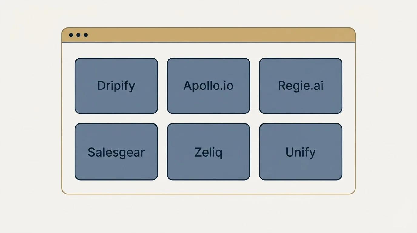 Feature grid: Top Dripify Alternatives (Dripify, Apollo.io, Regie.ai, Salesgear)
