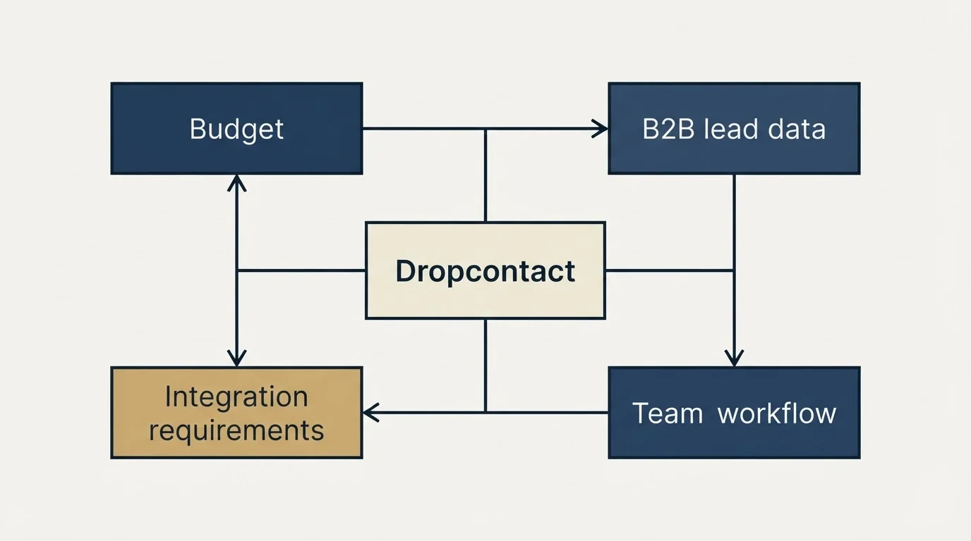 Schematic: How to Choose the Right Alternative (Dropcontact, Budget, B2B lead data, Integration requirements)