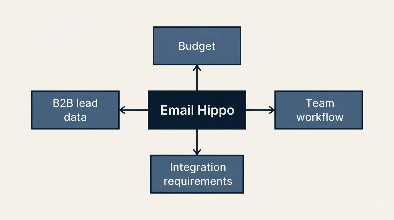 Schematic: How to Choose the Right Alternative (Email Hippo, Budget, B2B lead data, Integration requirements)