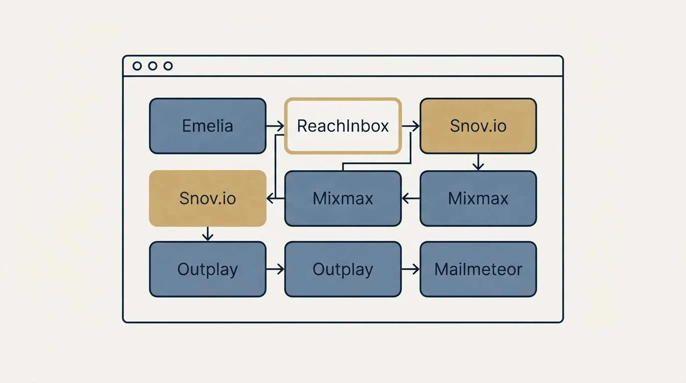 Feature grid: Top Emelia Alternatives (Emelia, ReachInbox, Snov.io, Mixmax)