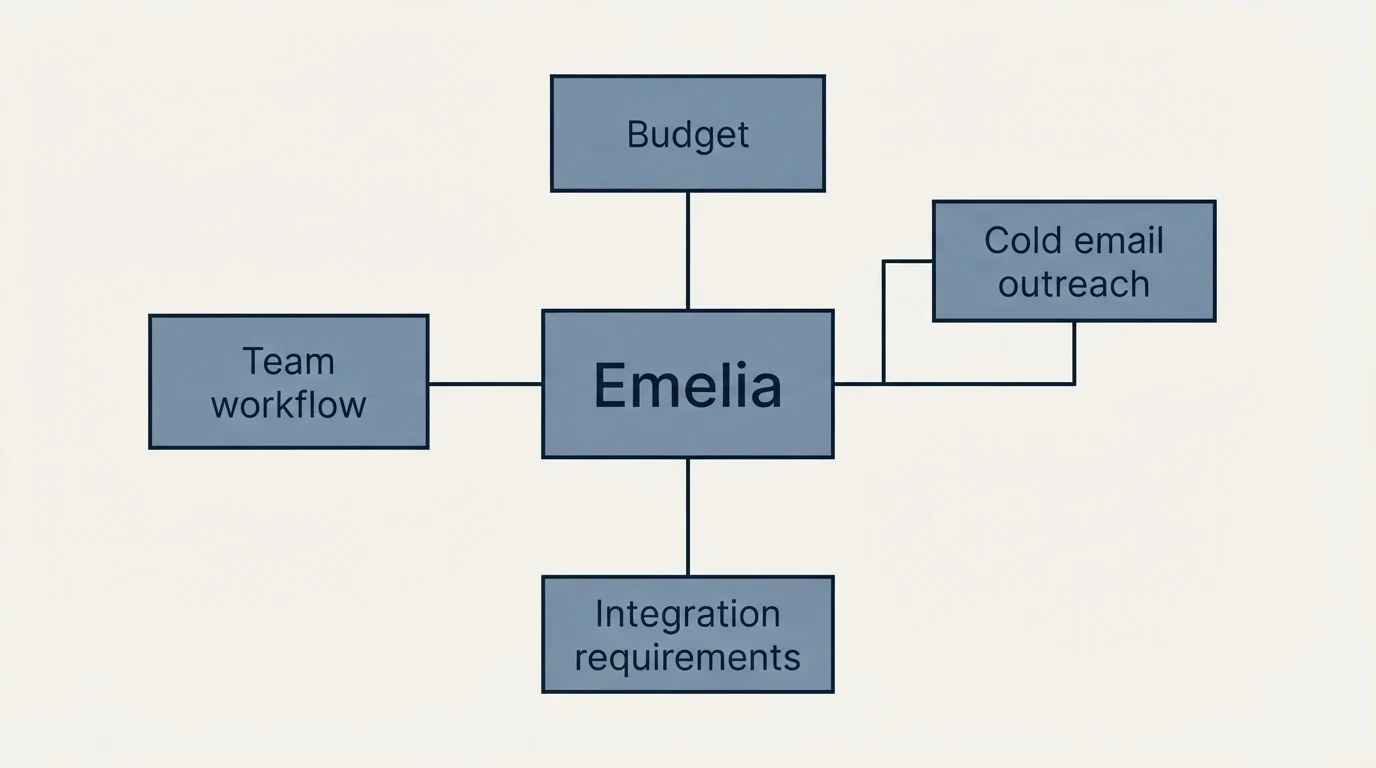 Schematic: How to Choose the Right Alternative (Emelia, Budget, Cold email outreach, Integration requirements)