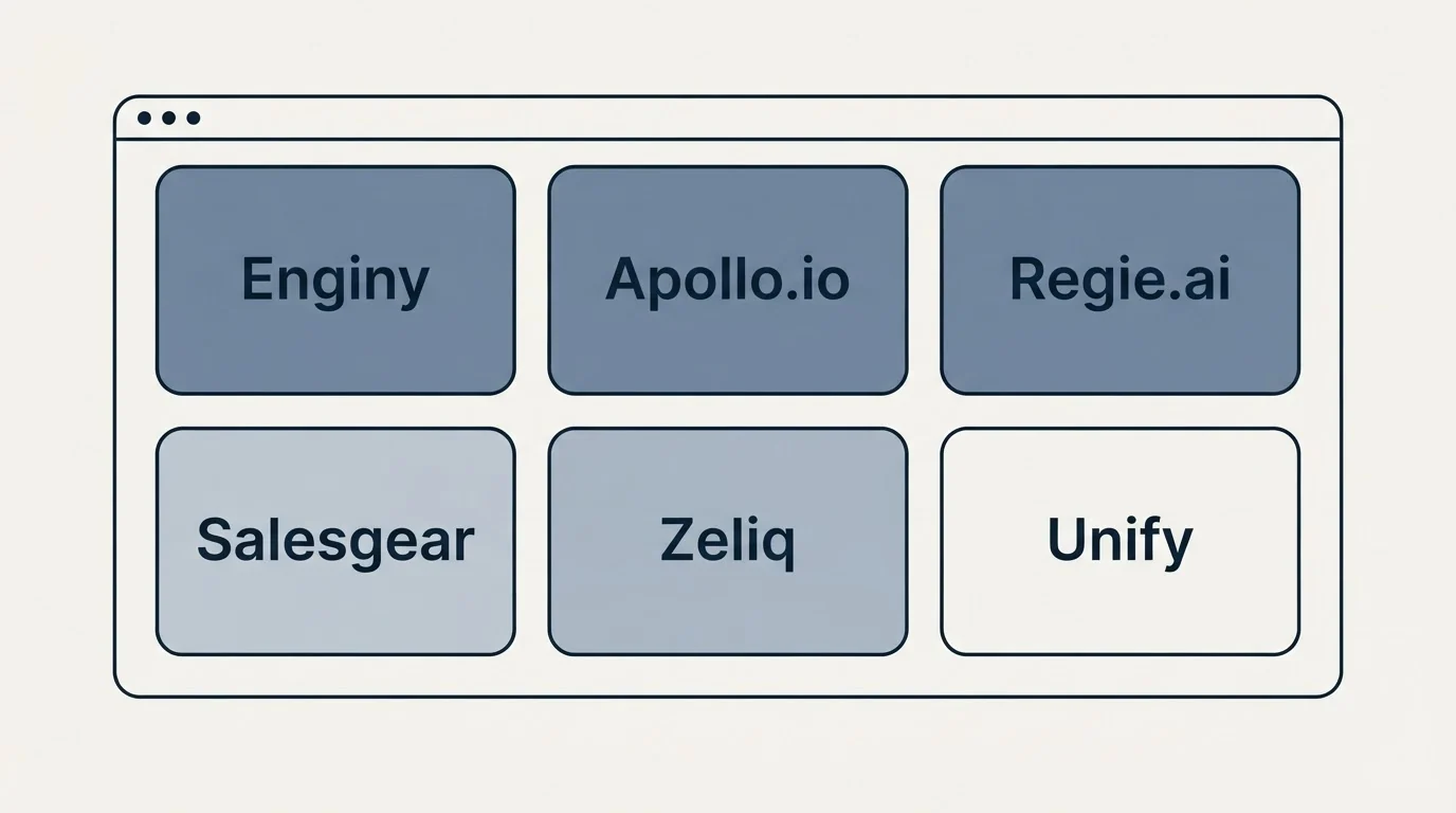 Feature grid: Top Enginy Alternatives (Enginy, Apollo.io, Regie.ai, Salesgear)