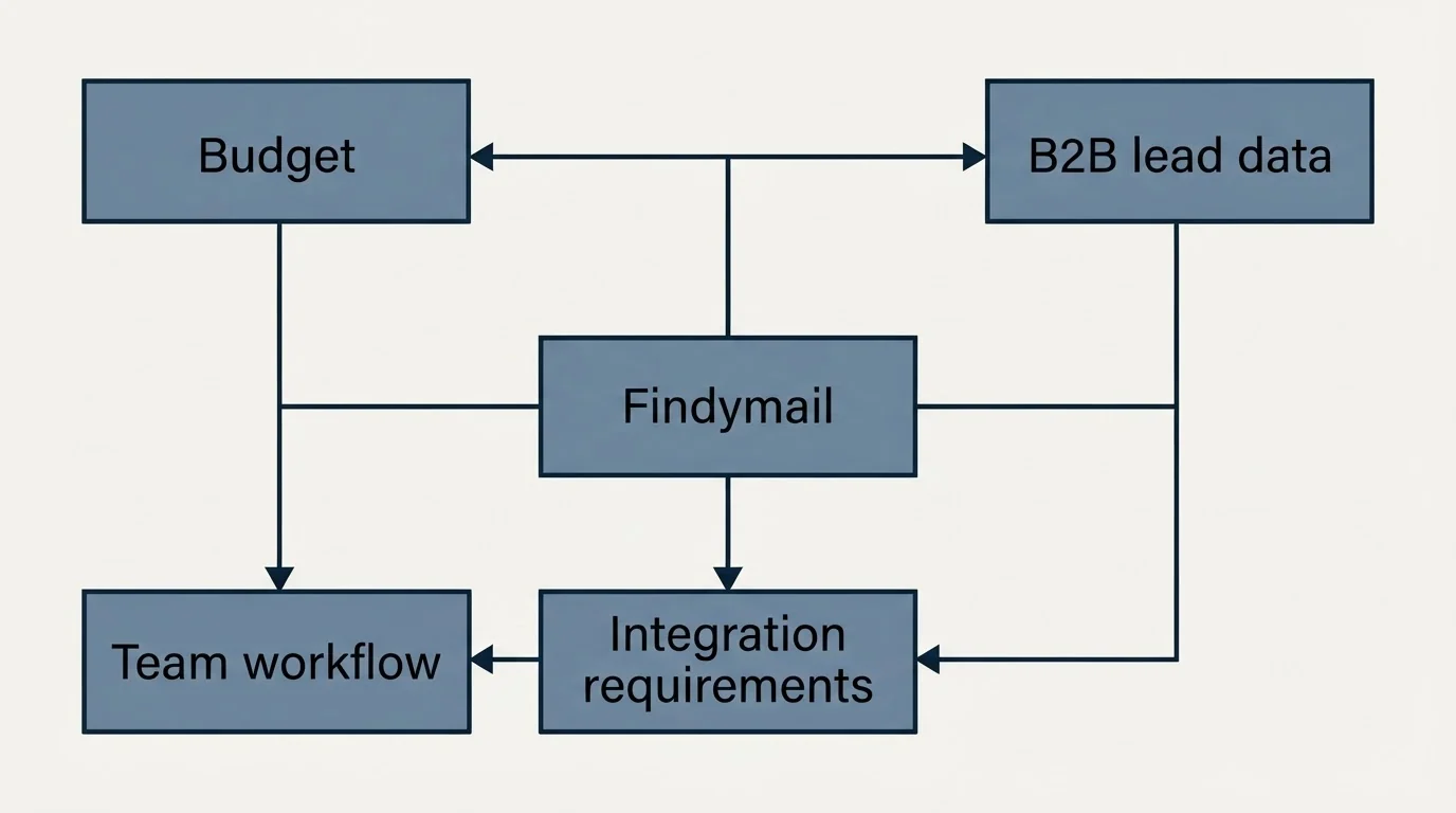 Schematic: How to Choose the Right Alternative (Findymail, Budget, B2B lead data, Integration requirements)