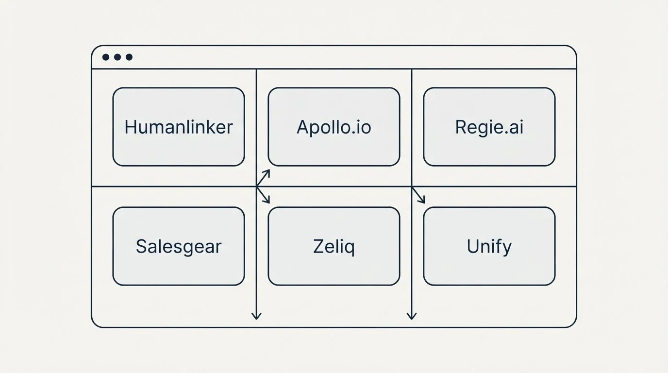 Feature grid: Top Humanlinker Alternatives (Humanlinker, Apollo.io, Regie.ai, Salesgear)