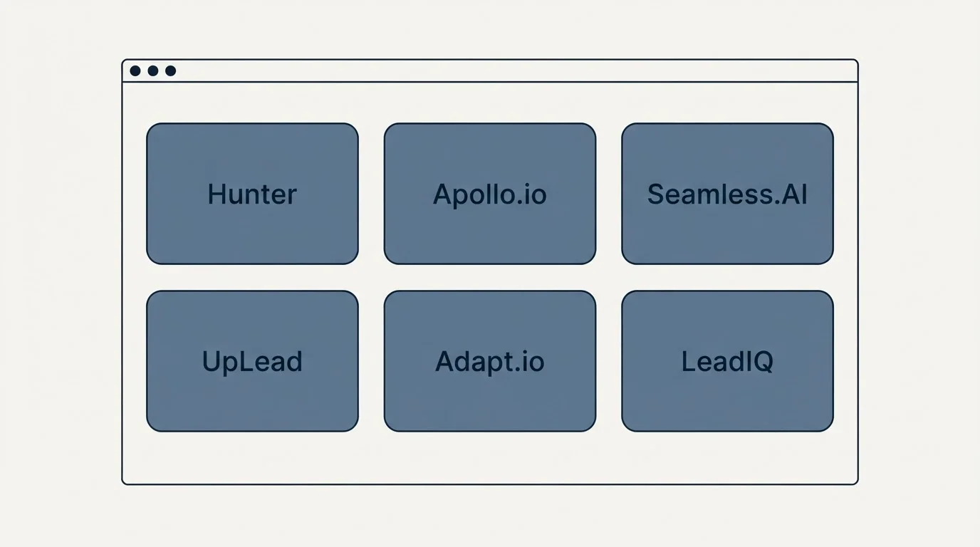 Feature grid: Top Hunter Alternatives (Hunter, Apollo.io, Seamless.AI, UpLead)