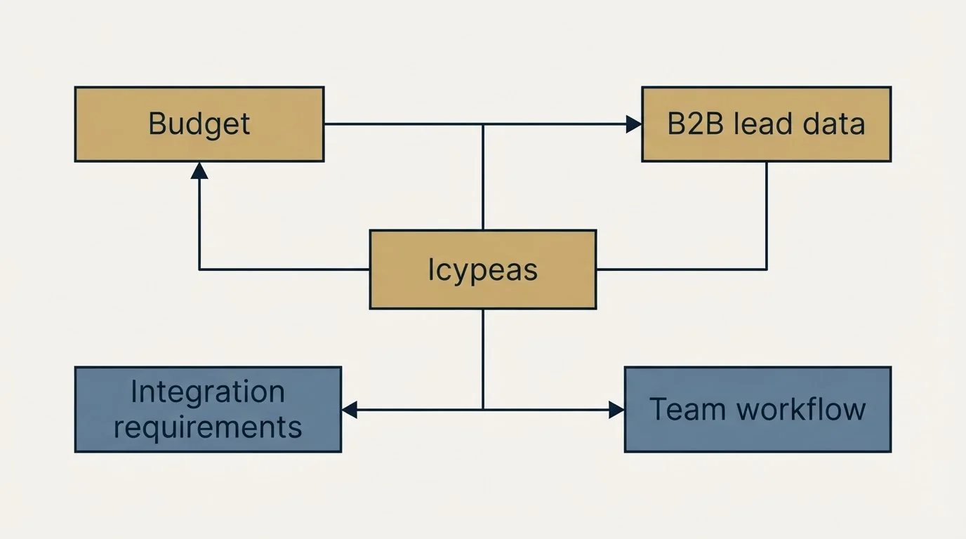Schematic: How to Choose the Right Alternative (Icypeas, Budget, B2B lead data, Integration requirements)