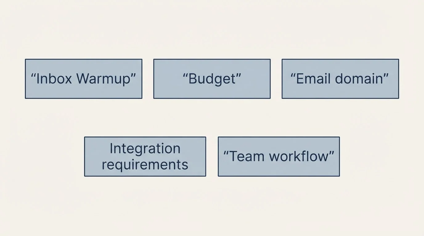 Schematic: How to Choose the Right Alternative (Inbox Warmup, Budget, Email domain, Integration requirements)