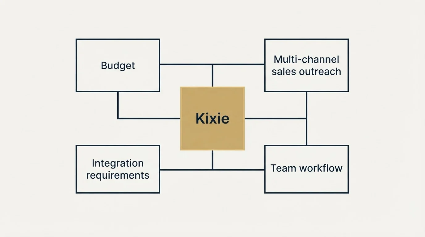 Schematic: How to Choose the Right Alternative (Kixie, Budget, Multi-channel sales outreach, Integration requirements)