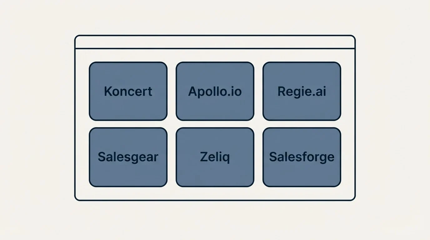 Feature grid: Top Koncert Alternatives (Koncert, Apollo.io, Regie.ai, Salesgear)