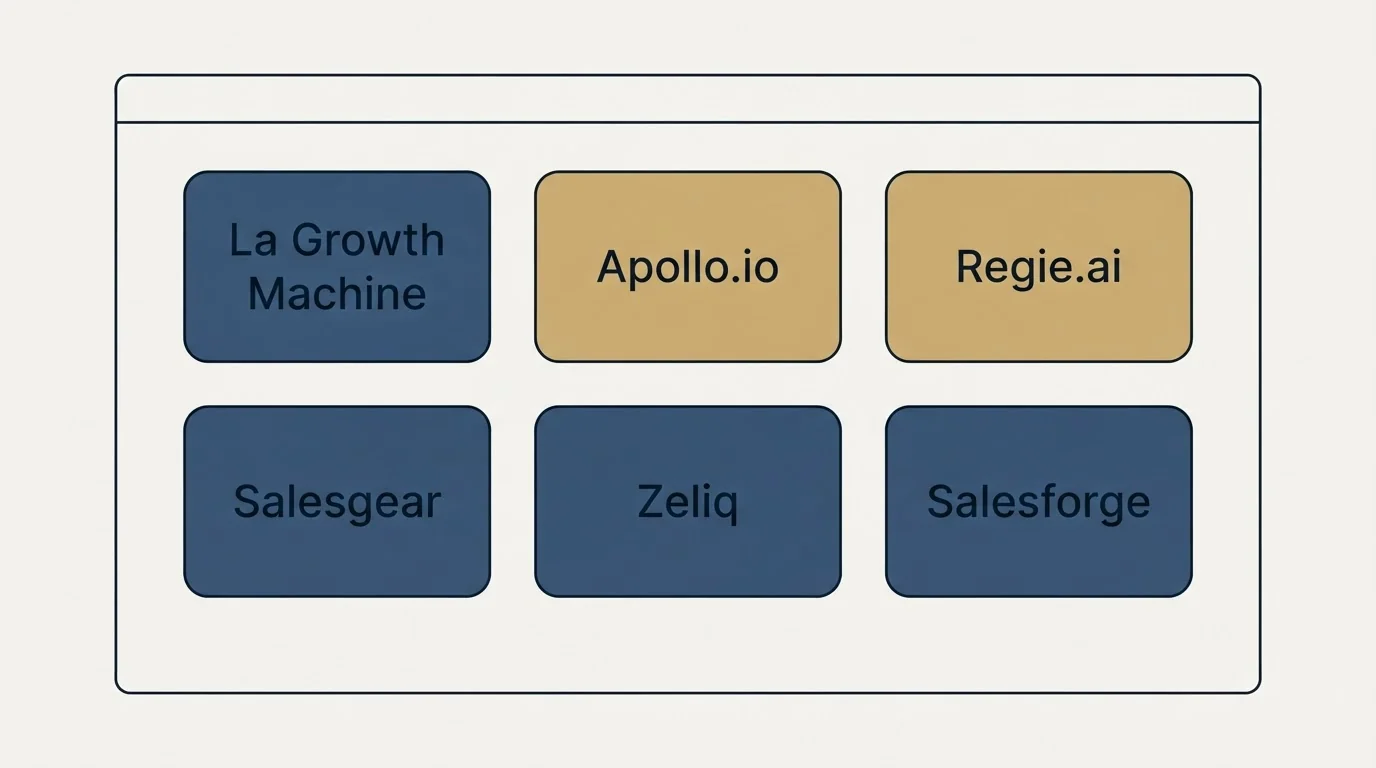 Feature grid: Top La Growth Machine Alternatives (La Growth Machine, Apollo.io, Regie.ai, Salesgear)