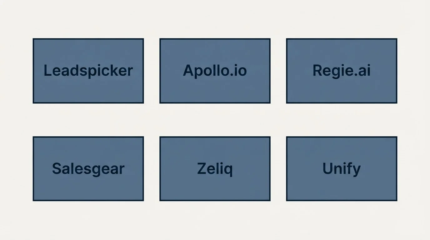 Schematic: Top Leadspicker Alternatives (Leadspicker, Apollo.io, Regie.ai, Salesgear)
